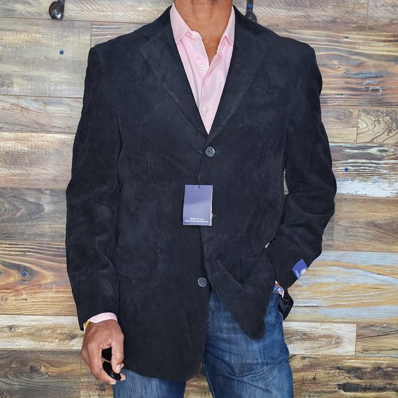 NWT Vittorio St. Angelo Black Corduroy Double Vented Blazer Sport Jacket 40R